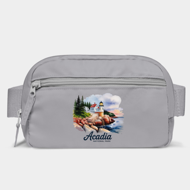 Acadia National Park Bass Harbor Lighthouse Watercolor Souvenir Design by Pixel Threads 