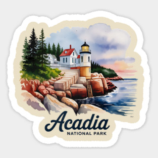 Acadia National Park Bass Harbor Lighthouse Watercolor Souvenir Design Sticker