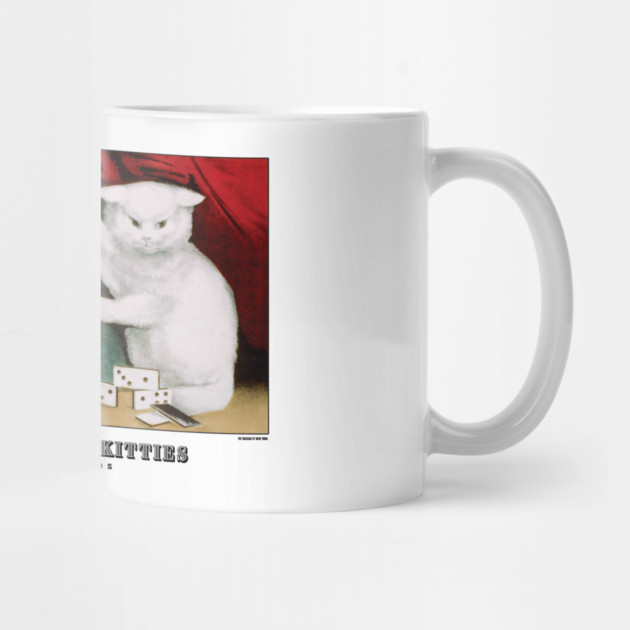 Vintage Cat Art - Currier and Ives - My Little White Kitties Playing Dominos by Yesteeyear