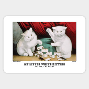 Vintage Cat Art - Currier and Ives - My Little White Kitties Playing Dominos Magnet