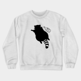 Funny passed out trashed raccoon in full sploot next to an empty bottle. Drunk raccoon passed out face down, viral meme Crewneck Sweatshirt