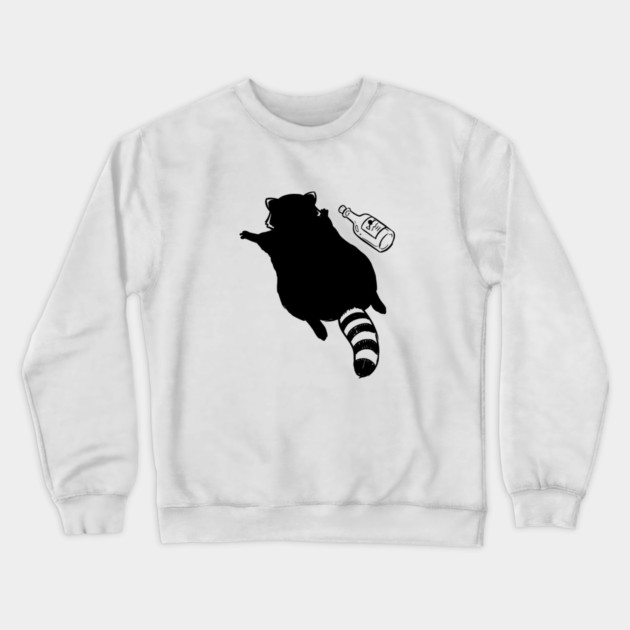 Funny passed out trashed raccoon in full sploot next to an empty bottle. Drunk raccoon passed out face down, viral meme Crewneck Sweatshirt by Luxinda