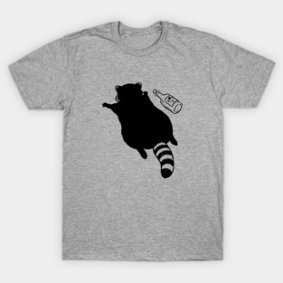Funny passed out trashed raccoon in full sploot next to an empty bottle. Drunk raccoon passed out face down, viral meme T-Shirt