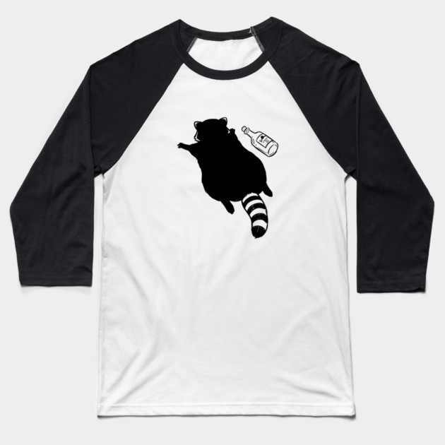 Funny passed out trashed raccoon in full sploot next to an empty bottle. Drunk raccoon passed out face down, viral meme Baseball T-Shirt by Luxinda