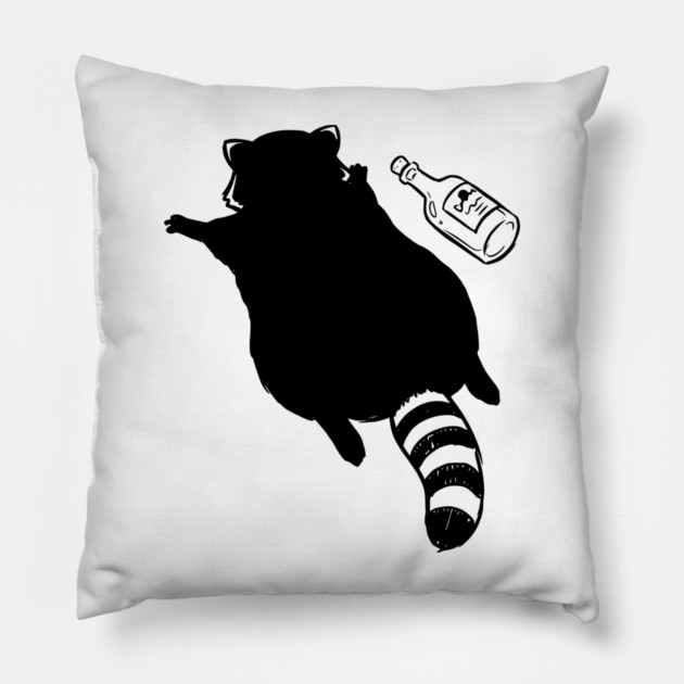Funny passed out trashed raccoon in full sploot next to an empty bottle. Drunk raccoon passed out face down, viral meme Pillow by Luxinda