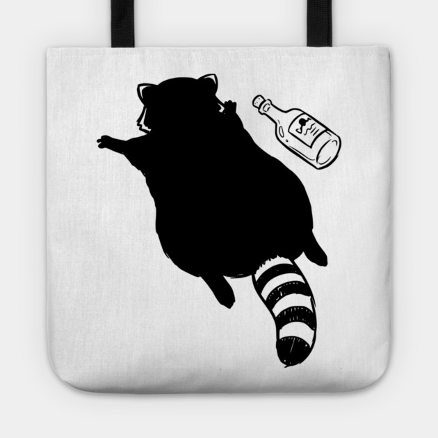 Funny passed out trashed raccoon in full sploot next to an empty bottle. Drunk raccoon passed out face down, viral meme Tote by Luxinda