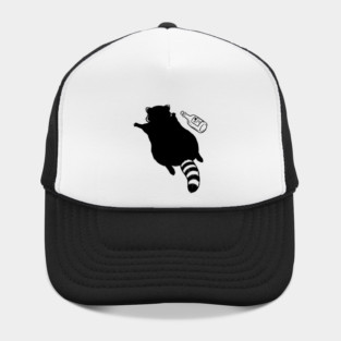 Funny passed out trashed raccoon in full sploot next to an empty bottle. Drunk raccoon passed out face down, viral meme Hat