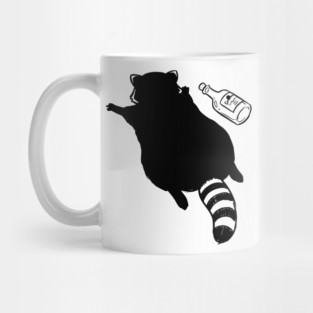 Funny passed out trashed raccoon in full sploot next to an empty bottle. Drunk raccoon passed out face down, viral meme Mug