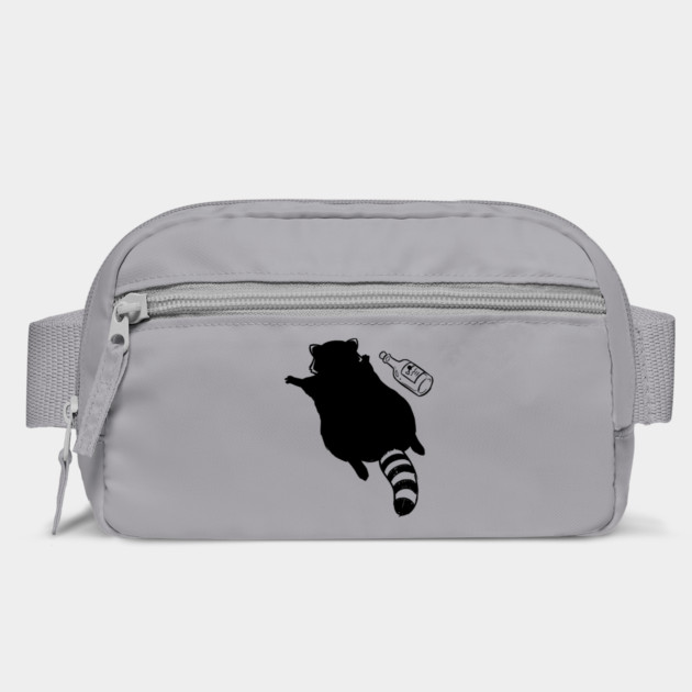 Funny passed out trashed raccoon in full sploot next to an empty bottle. Drunk raccoon passed out face down, viral meme by Luxinda