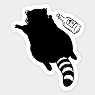 Funny passed out trashed raccoon in full sploot next to an empty bottle. Drunk raccoon passed out face down, viral meme Sticker