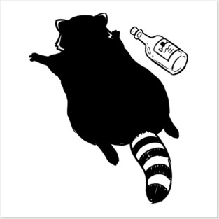 Funny passed out trashed raccoon in full sploot next to an empty bottle. Drunk raccoon passed out face down, viral meme Posters and Art