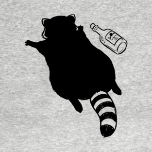 Funny passed out trashed raccoon in full sploot next to an empty bottle. Drunk raccoon passed out face down, viral meme T-Shirt