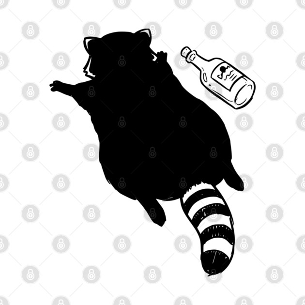 Funny passed out trashed raccoon in full sploot next to an empty bottle. Drunk raccoon passed out face down, viral meme by Luxinda