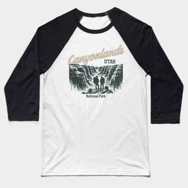 Canyonlands National Park Vintage Hiker, Utah Souvenir Design Baseball T-Shirt by Pixel Threads 