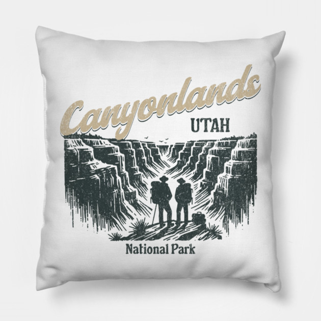 Canyonlands National Park Vintage Hiker, Utah Souvenir Design Pillow by Pixel Threads 