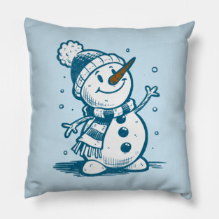 Cute Retro Snowman Winter Cartoon Cozy Seasonal Art Pillow
