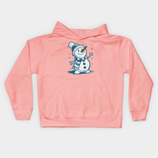 Cute Retro Snowman Winter Cartoon Cozy Seasonal Art Kids Hoodie by Yesteeyear