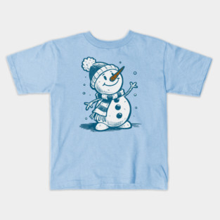 Cute Retro Snowman Winter Cartoon Cozy Seasonal Art Kids T-Shirt