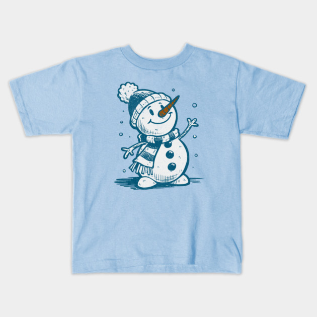 Cute Retro Snowman Winter Cartoon Cozy Seasonal Art Kids T-Shirt by Yesteeyear