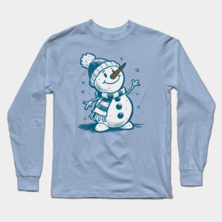Cute Retro Snowman Winter Cartoon Cozy Seasonal Art Long Sleeve T-Shirt