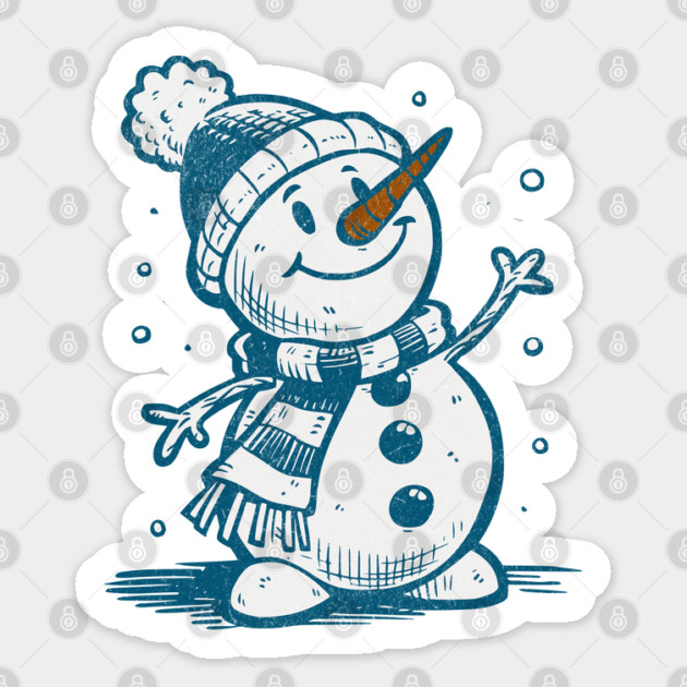 Cute Retro Snowman Winter Cartoon Cozy Seasonal Art Sticker by Yesteeyear