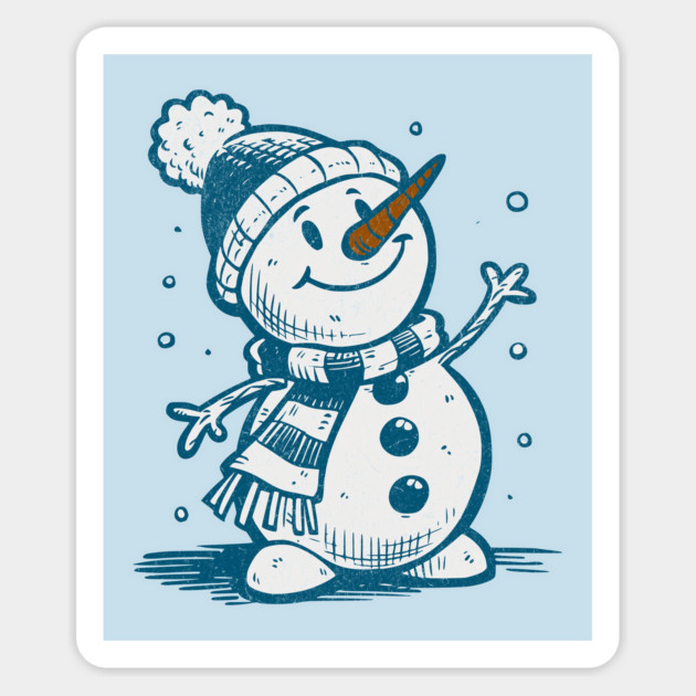 Cute Retro Snowman Winter Cartoon Cozy Seasonal Art Magnet by Yesteeyear