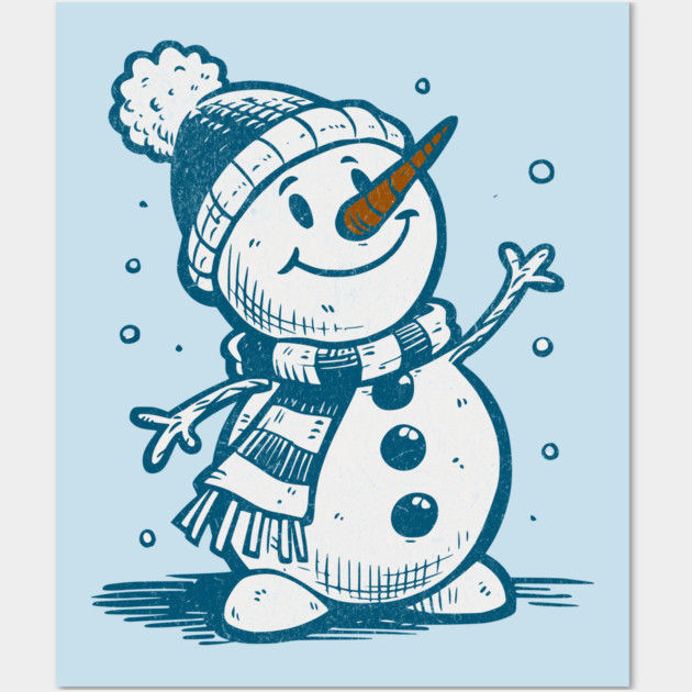 Cute Retro Snowman Winter Cartoon Cozy Seasonal Art Wall Art by Yesteeyear