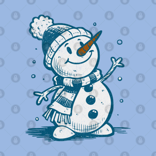 Cute Retro Snowman Winter Cartoon Cozy Seasonal Art by Yesteeyear