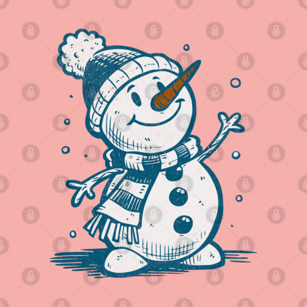 Cute Retro Snowman Winter Cartoon Cozy Seasonal Art by Yesteeyear