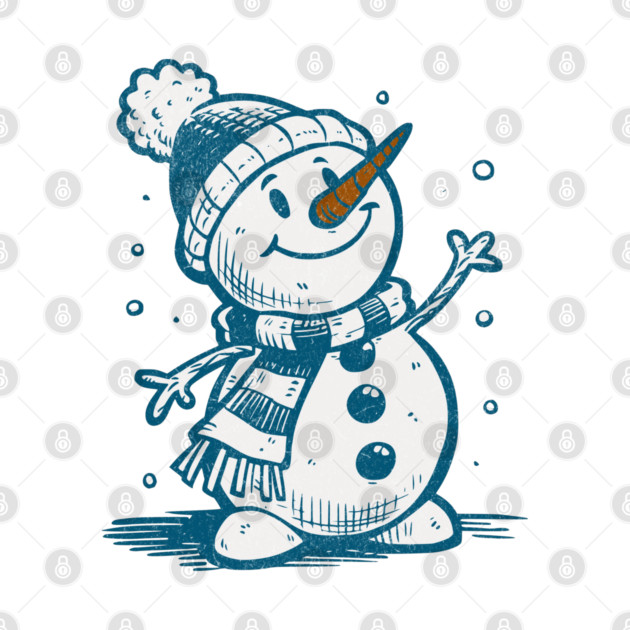 Cute Retro Snowman Winter Cartoon Cozy Seasonal Art by Yesteeyear