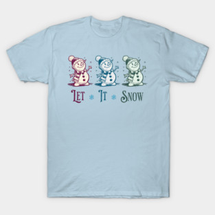 Cute Let It Snow Retro Snowman Winter Cartoon Art T-Shirt