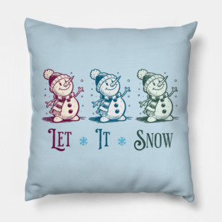 Cute Let It Snow Retro Snowman Winter Cartoon Art Pillow