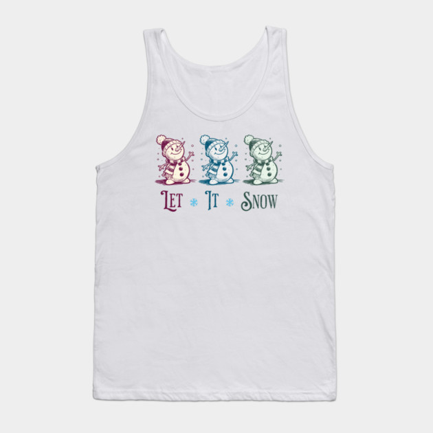 Cute Let It Snow Retro Snowman Winter Cartoon Art Tank Top by Yesteeyear