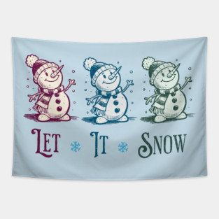 Cute Let It Snow Retro Snowman Winter Cartoon Art Tapestry