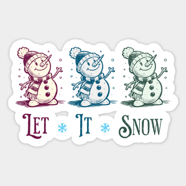 Cute Let It Snow Retro Snowman Winter Cartoon Art Magnet by Yesteeyear