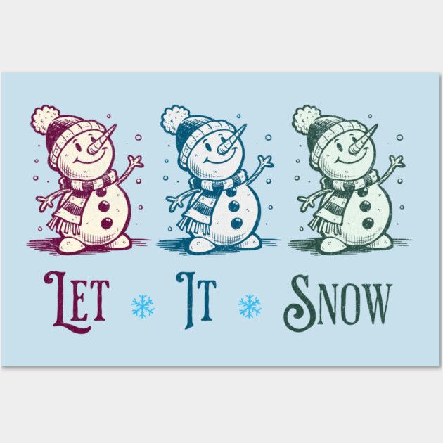 Cute Let It Snow Retro Snowman Winter Cartoon Art Wall Art by Yesteeyear