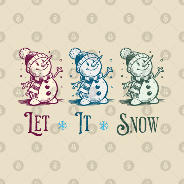 Cute Let It Snow Retro Snowman Winter Cartoon Art by Yesteeyear