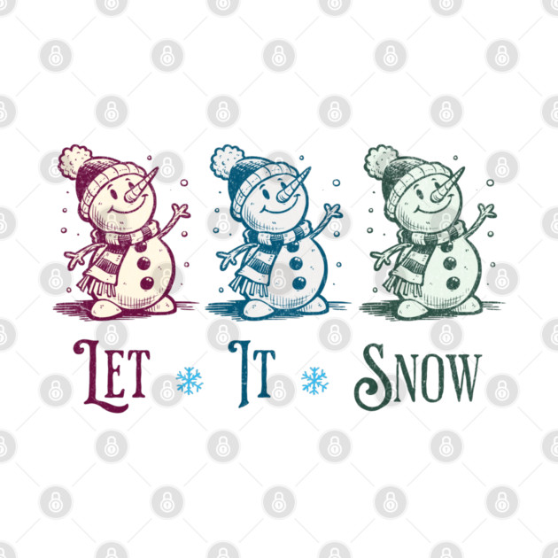 Cute Let It Snow Retro Snowman Winter Cartoon Art by Yesteeyear
