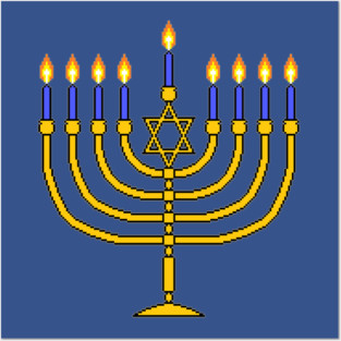 8-bit Hannukah Menorah Posters and Art