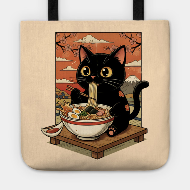 Noodle Time with Cat - Japanese Ramen Lover Tote by Creatifly Graphic Tees