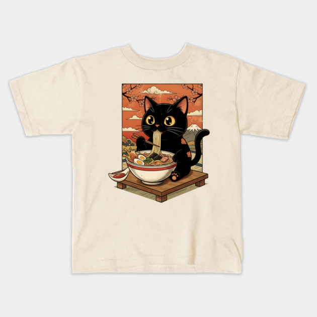 Noodle Time with Cat - Japanese Ramen Lover Kids T-Shirt by Creatifly Graphic Tees