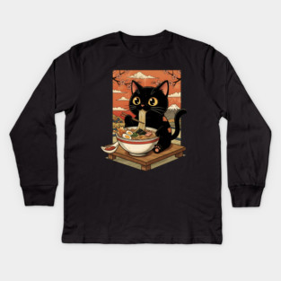 Noodle Time with Cat - Japanese Ramen Lover Kids Long Sleeve T-Shirt