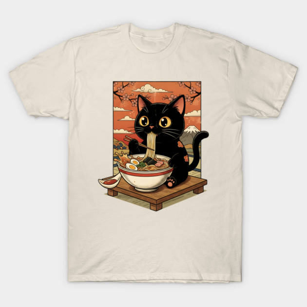 Noodle Time with Cat - Japanese Ramen Lover T-Shirt by Creatifly Graphic Tees