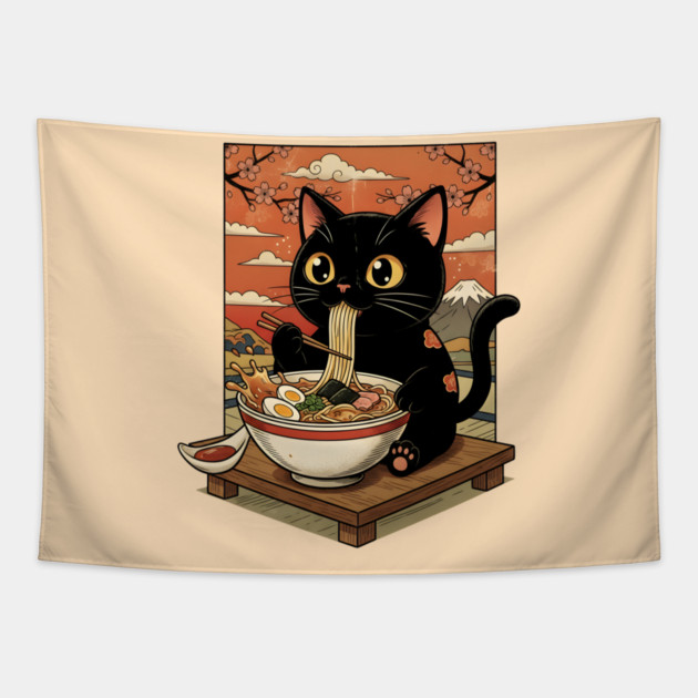 Noodle Time with Cat - Japanese Ramen Lover Tapestry by Creatifly Graphic Tees