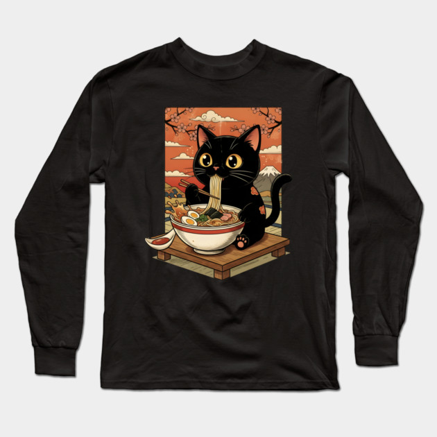 Noodle Time with Cat - Japanese Ramen Lover Long Sleeve T-Shirt by Creatifly Graphic Tees
