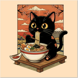 Noodle Time with Cat - Japanese Ramen Lover Posters and Art