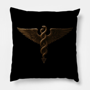 Serpent of Duality - Alchemical Rod of Asclepius, Hermetic Wisdom, Caduceus Knowledge Pillow