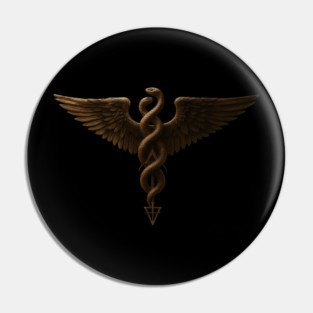 Serpent of Duality - Alchemical Rod of Asclepius, Hermetic Wisdom, Caduceus Knowledge Pin
