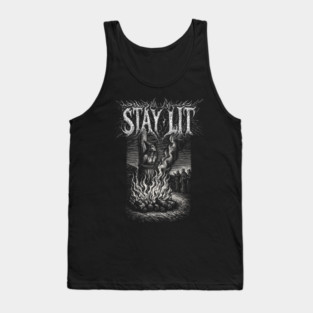 STAY LIT - witch burning at the stake, vintage woodcut, funny, meme Tank Top
