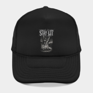 STAY LIT - witch burning at the stake, vintage woodcut, funny, meme Hat